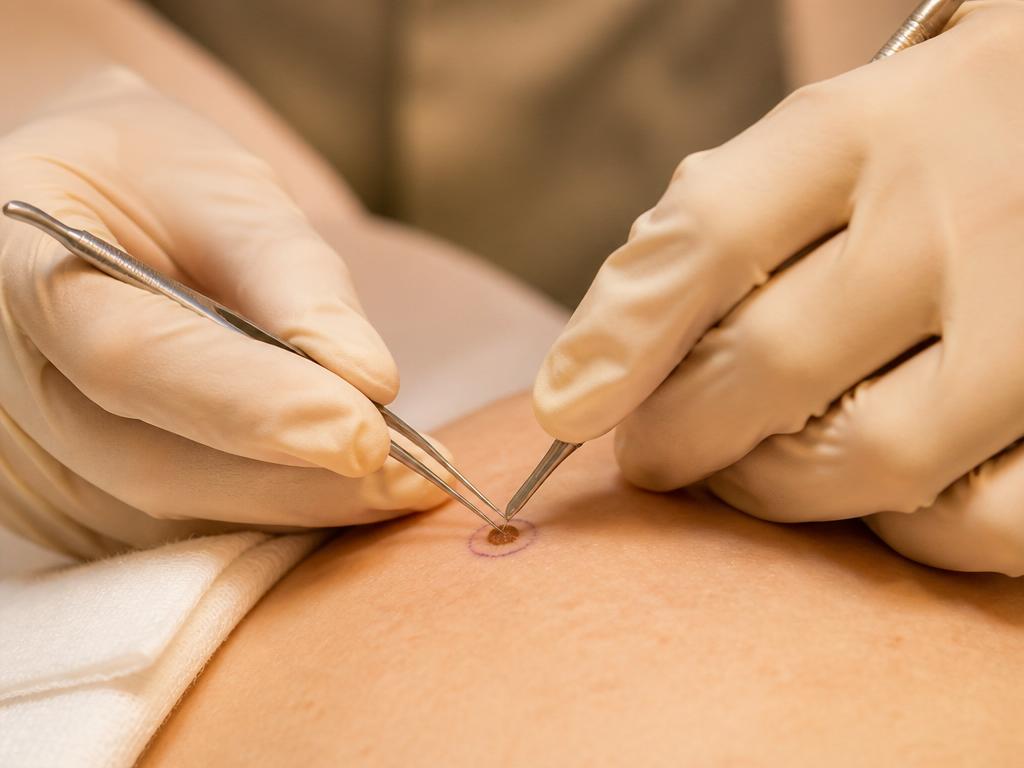 Pequena cirurgia dermatológica com instrumentos precisos